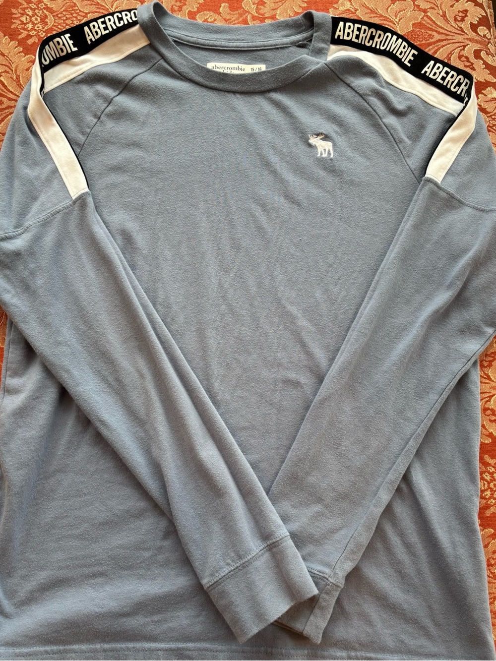 abercrombie Light Blue Long-Sleeve Crew with Logo Tape